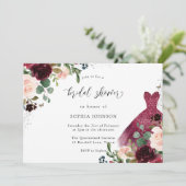 バーガンディーウォーター色フローラドレスブライダルシャワー 招待状 (スタンド正面)