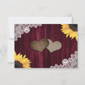 バーガンディーウッドレースサンフラワーウェディングRSVPカード 出欠カード (裏面)