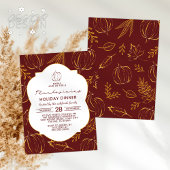 バーガンディーオレンジカボチャ葉の感謝祭ディナー 招待状