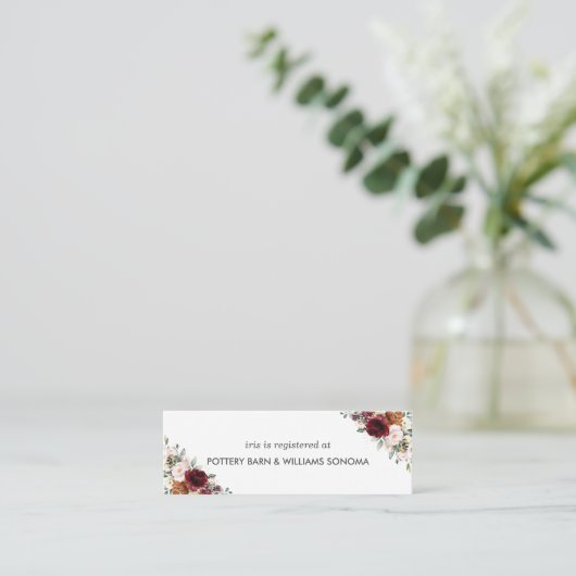 バーガンディーオレンジフローラブライダルレジストリカードミニ スキニー名刺 (スタンド正面)