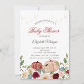 バーガンディーカボチャ，ライト，フローラベビーシャワー 招待状 (正面)