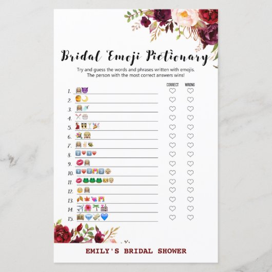 バーガンディーガーデンブライダルシャワーゲームプリント (正面)