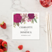 バーガンディーガーデン結婚フラワーズ スタンダードカクテルナプキン (インサイチュ)