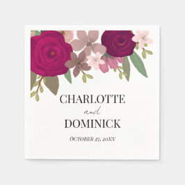 バーガンディーガーデン結婚フラワーズ スタンダードカクテルナプキン