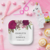 バーガンディーガーデン結婚フラワーズ ペーパープレート (パーティー)