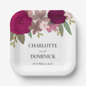 バーガンディーガーデン結婚フラワーズ ペーパープレート (正面)