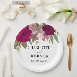 バーガンディーガーデン結婚フラワーズ ペーパープレート
