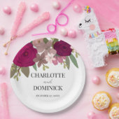 バーガンディーガーデン結婚フラワーズ ペーパープレート (パーティー)