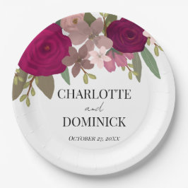 バーガンディーガーデン結婚フラワーズ ペーパープレート