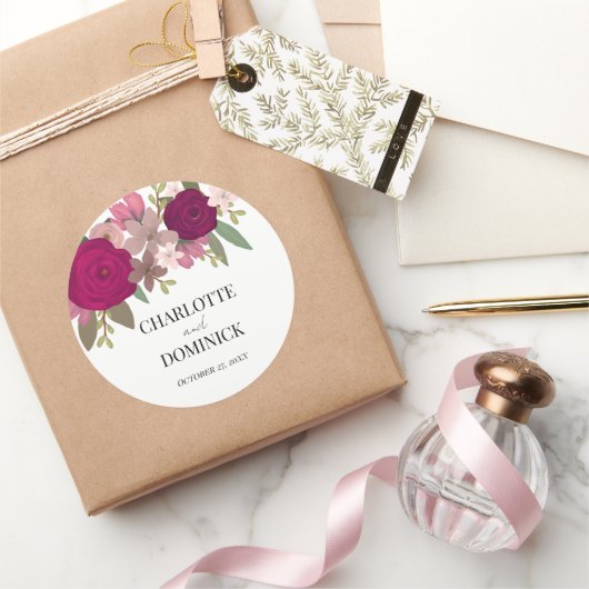 バーガンディーガーデン結婚フラワーズ ラウンドシール (ギフト)