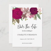 バーガンディーガーデン花の結婚式の日付を保存 ポストカード (正面/裏面)