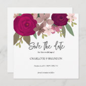 バーガンディーガーデン花の結婚式の日付を保存 招待状 (正面/裏面)