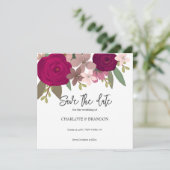 バーガンディーガーデン花の結婚式の日付を保存 招待状 (スタンド正面)