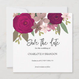 バーガンディーガーデン花の結婚式の日付を保存 招待状