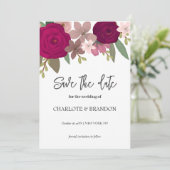 バーガンディーガーデン花の結婚式の日付を保存 招待状 (スタンド正面)