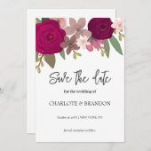 バーガンディーガーデン花の結婚式の日付を保存 招待状 (正面/裏面)