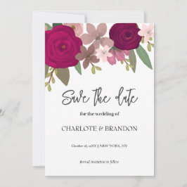 バーガンディーガーデン花の結婚式の日付を保存 招待状