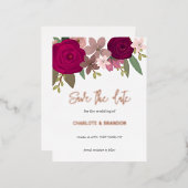 バーガンディーガーデン花の結婚式の日付を保存 箔シーズンポストカード (正面/裏面)