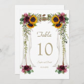 バーガンディーキャノピー結婚ヒマワリのテーブル番号 招待状 (正面/裏面)