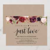 バーガンディークラフトフラワーロマンチックエロープメントレセプション招待状 招待状 (正面/裏面)