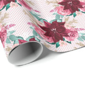 バーガンディークリスマスポインセチア水彩 ラッピングペーパー (ロールコーナー)