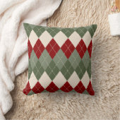 バーガンディークリスマスレッドグリーンベージュパターン クッション (ブランケット)
