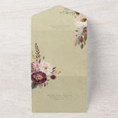 バーガンディークリーム&ピンクヴィンテージ牡丹セージQRコード オールインワン招待状 (外側)