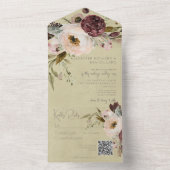 バーガンディークリーム&ピンクヴィンテージ牡丹セージQRコード オールインワン招待状 (内側)