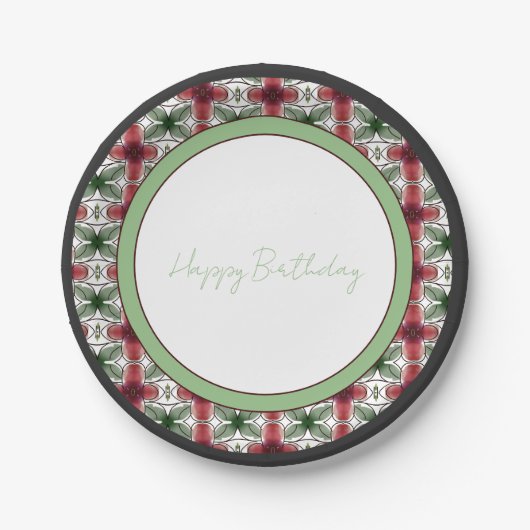 バーガンディーグリーンとブラック ペーパープレート (正面)