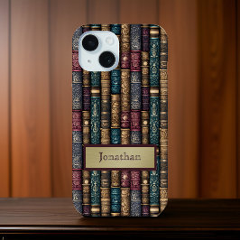 バーガンディーグリーンアンティークブックカバーモノグラム iPhone 15ケース