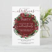 バーガンディーグリーンフローラリース水彩クリスマス 招待状 (スタンド正面)