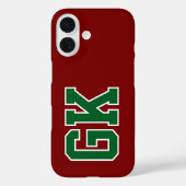 バーガンディーグリーンモノグラムイニシャル大学風 Case-Mate iPhoneケース (裏面)