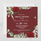 バーガンディーグリーンリースクエアブライダルシャワー 招待状 (正面)