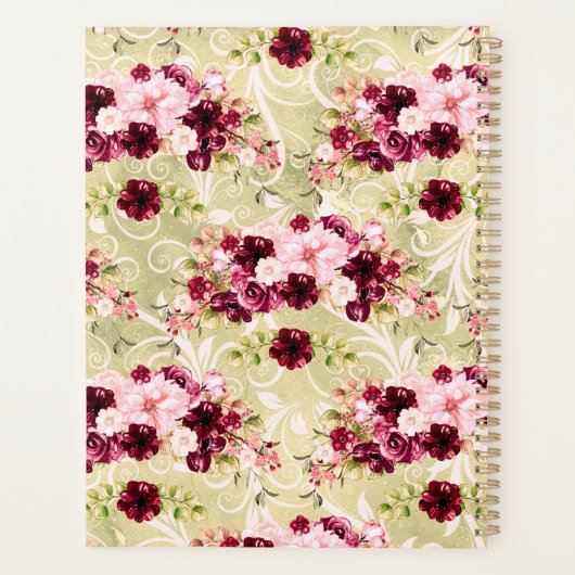 バーガンディーグリーン&赤面ピンク結婚フローラの計画 プランナー手帳 (裏面)