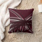 バーガンディーグレー&ホワイト芸術的抽象芸術リボン クッション (ブランケット)