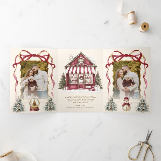 バーガンディーコケットボウクリスマストイストショップ写真 三つ折りクリスマスカード (内部)