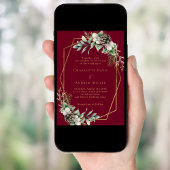 バーガンディーコーン緑の松の金ゴールド幾何結婚性 招待状