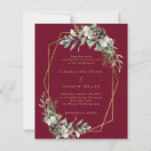 バーガンディーコーン緑金ゴールド結婚式招待状 (正面)