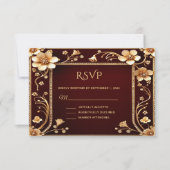 バーガンディーゴールデンフラワーズカードRSVP 出欠カード (正面)