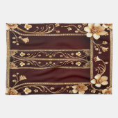 バーガンディーゴールデンフラワーズキッチンタオル キッチンタオル (横)