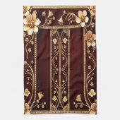 バーガンディーゴールデンフラワーズキッチンタオル キッチンタオル (縦)