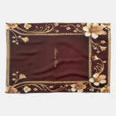 バーガンディーゴールデンフラワーズキッチンタオル キッチンタオル (横)