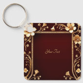 バーガンディーゴールデンフラワーズキーチェーン キーホルダー (正面)