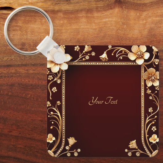 バーガンディーゴールデンフラワーズキーチェーン キーホルダー (正面)