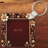 バーガンディーゴールデンフラワーズキーチェーン キーホルダー (裏面)