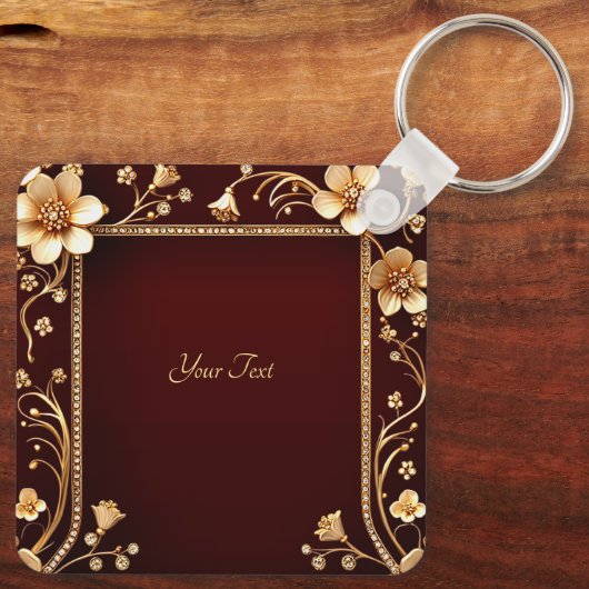 バーガンディーゴールデンフラワーズキーチェーン キーホルダー (裏面)