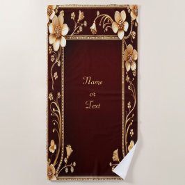 バーガンディーゴールデンフラワーズビーチタオル ビーチタオル