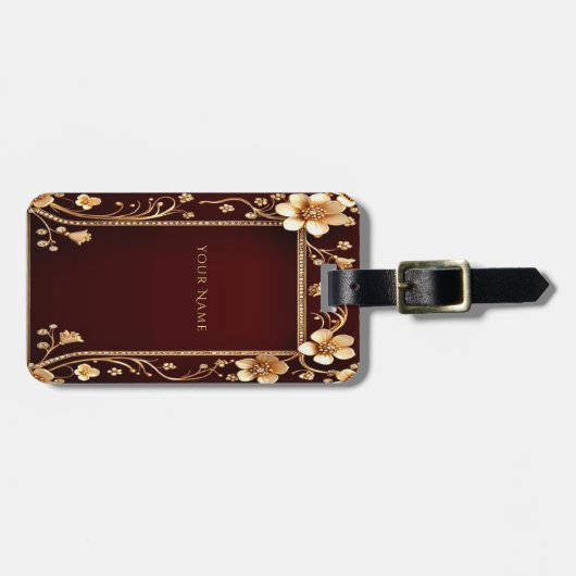 バーガンディーゴールデンフラワーズラゲッジタグ ラゲッジタグ (正面横)