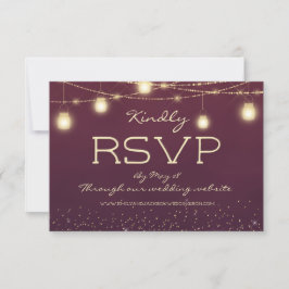 バーガンディーゴールドのストリングライトとランタンの結婚式RSVP 招待状