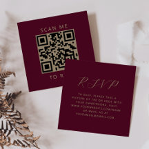 バーガンディーゴールドスクリプトの結婚式QRコードRSVP